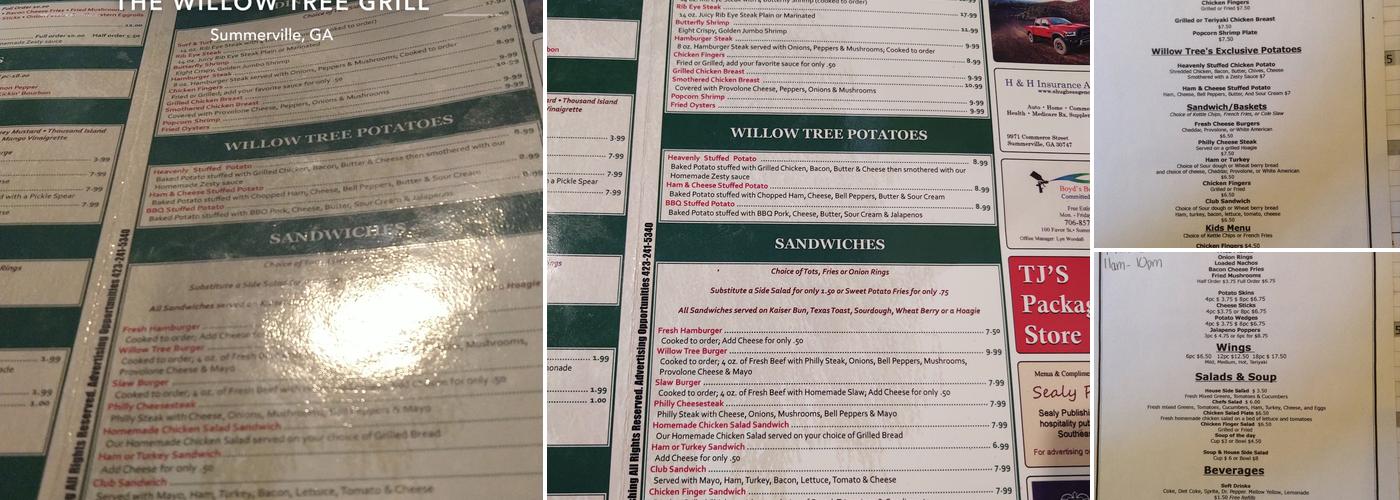 The Willow Tree Grill Menu