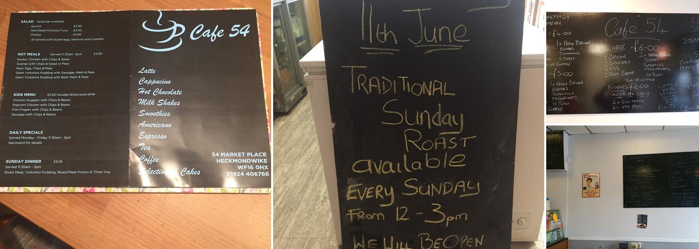 Cafe 54 Heckmondwike Menu