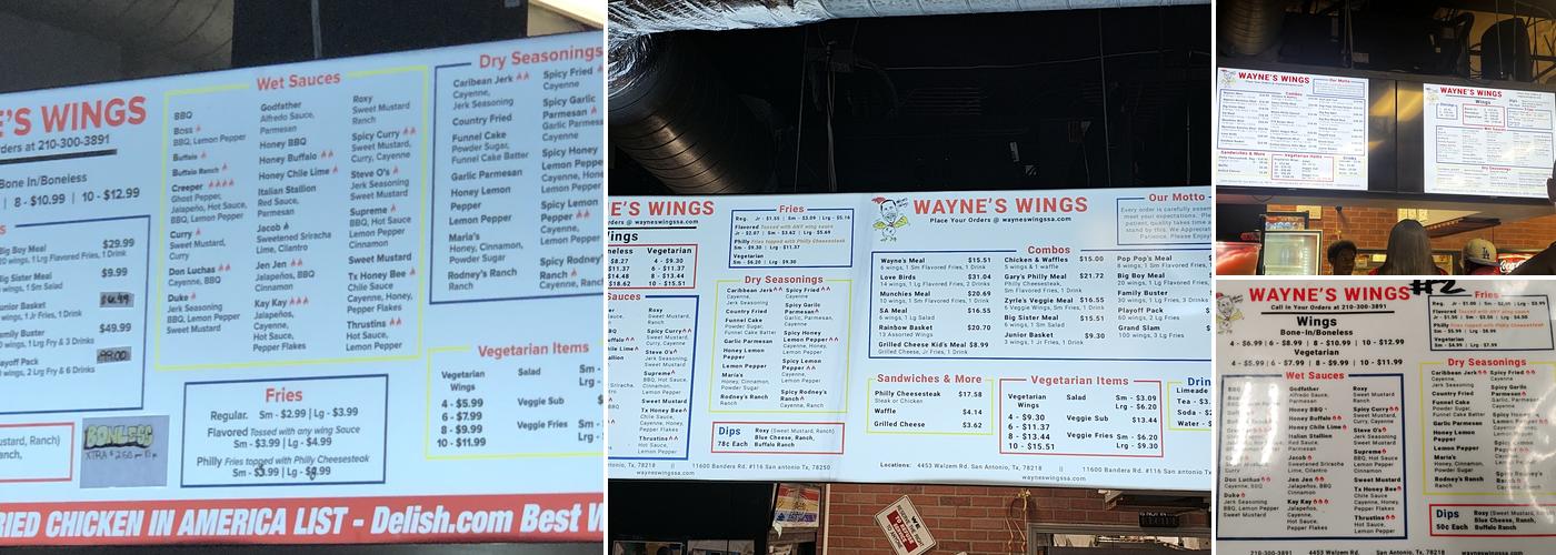 Wayne's Wings Menu