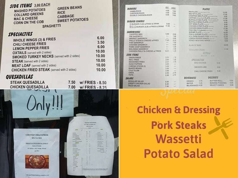 Geronee’s BBQ Express Menu