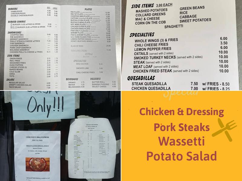 Geronee’s BBQ Express Menu
