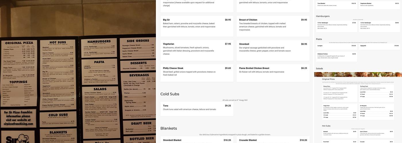 Sir Pizza Menu