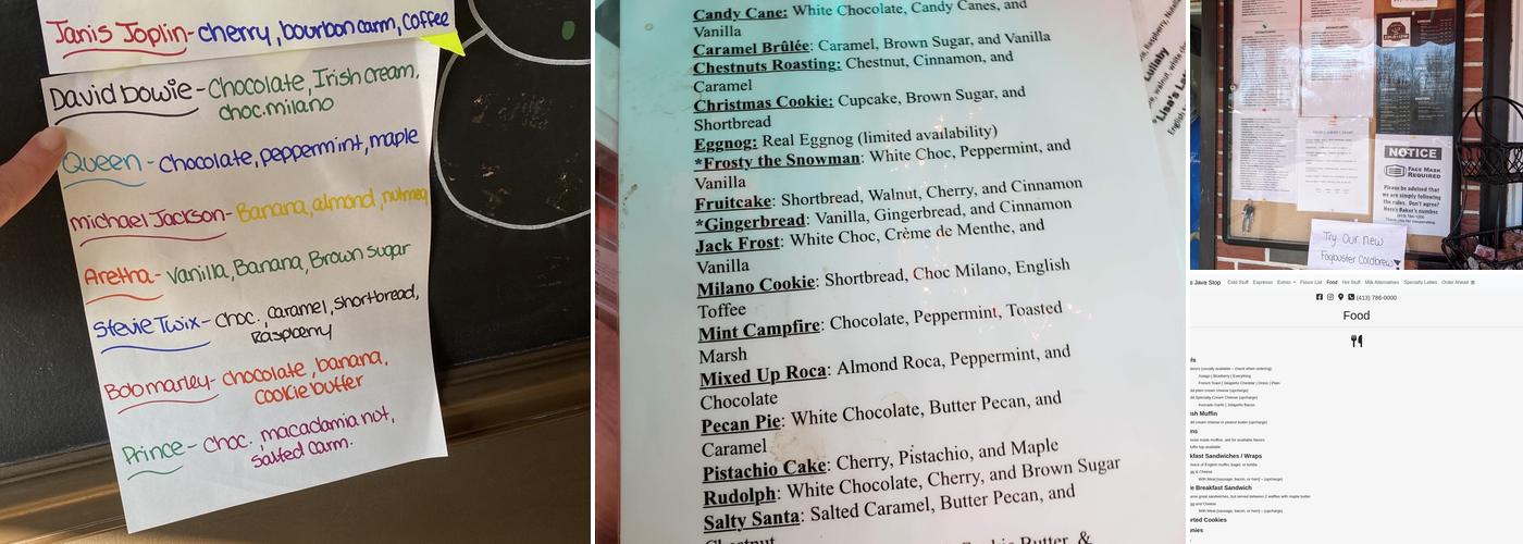 Agawam's Java Stop Menu