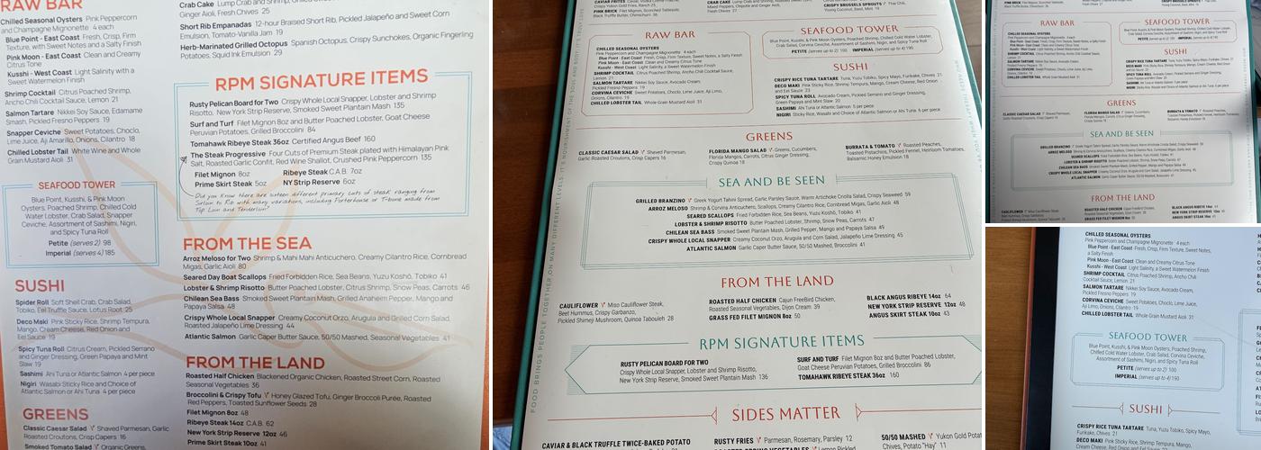 Rusty Pelican - Miami Menu