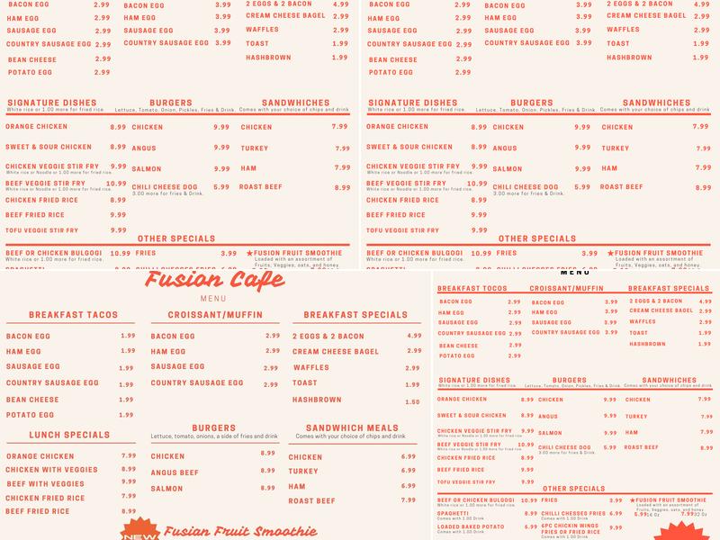Fusion Cafe Menu