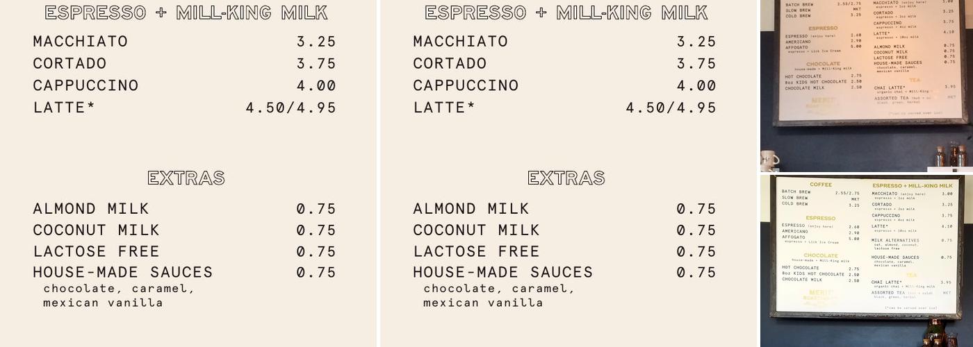 Merit Coffee Menu