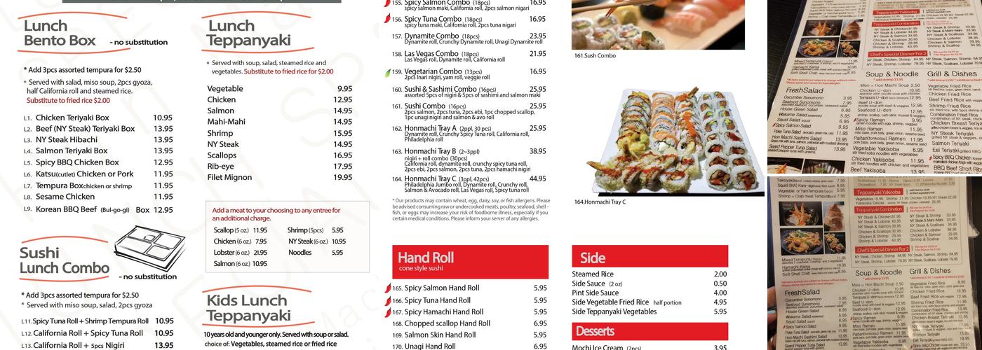 Honmachi Sushi & Teppanyaki Stone Oak Location Menu