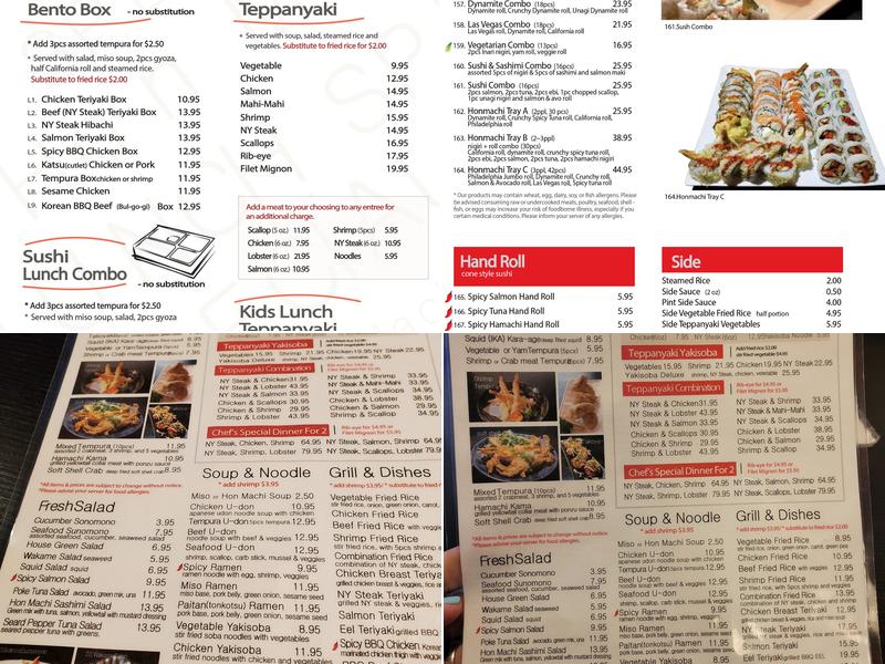 Honmachi Sushi & Teppanyaki Stone Oak Location Menu