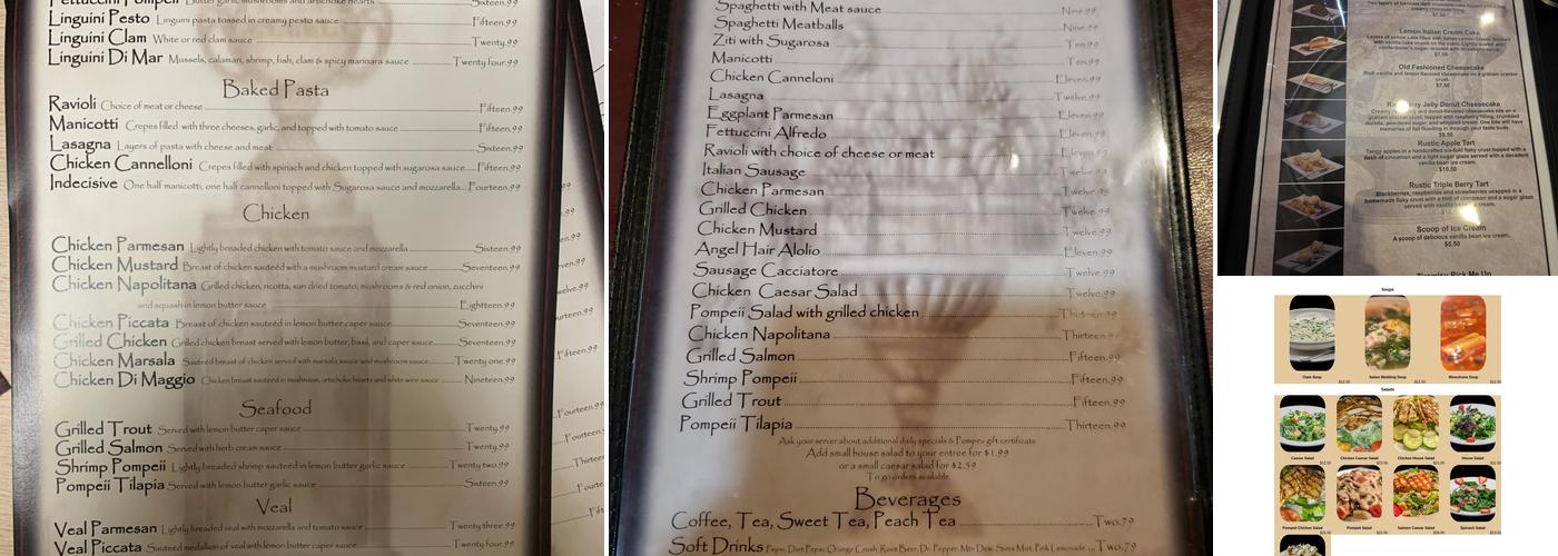 Pompeii Italian Grill Menu