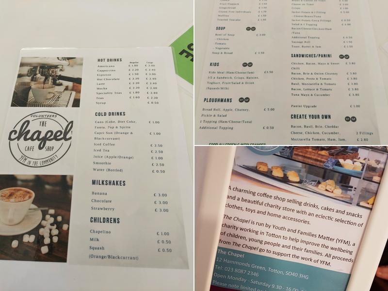 The Chapel, Café & Shop Menu