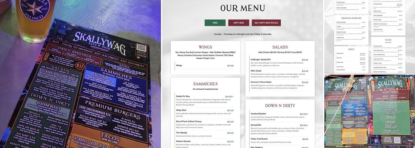 Skallywag Suds N' Grub Menu