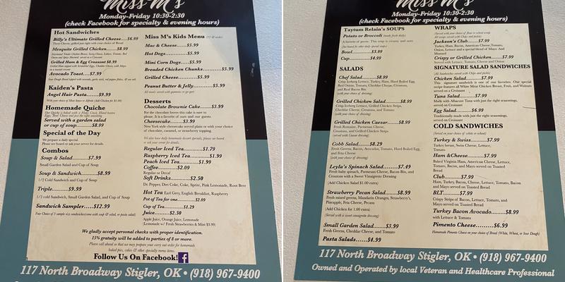 Miss M's Tea Room & Restaurant Menu