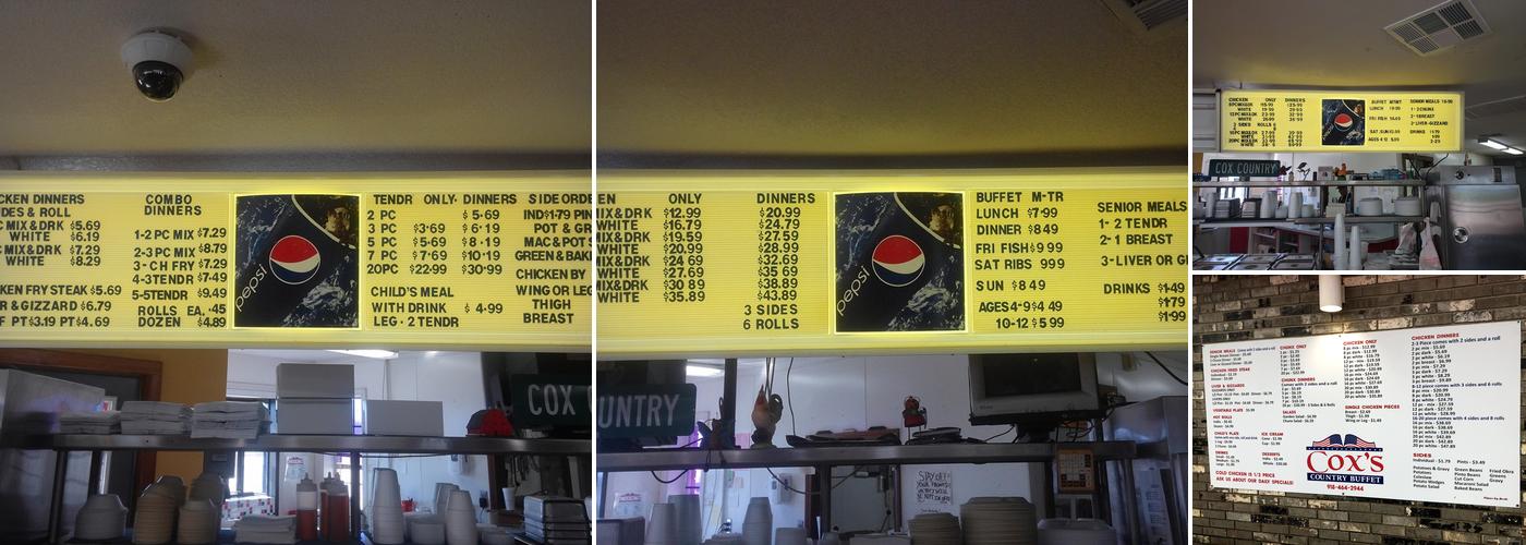 Cox's Country Buffet Menu