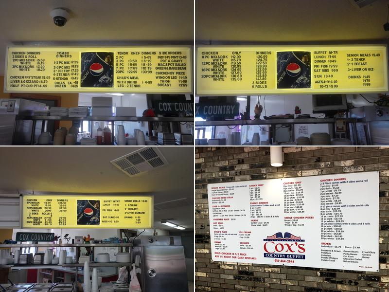 Cox's Country Buffet Menu