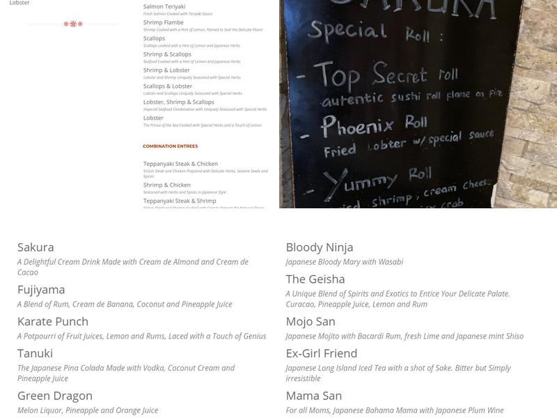 Sakura Japanese Steak, Seafood House & Sushi Bar Menu