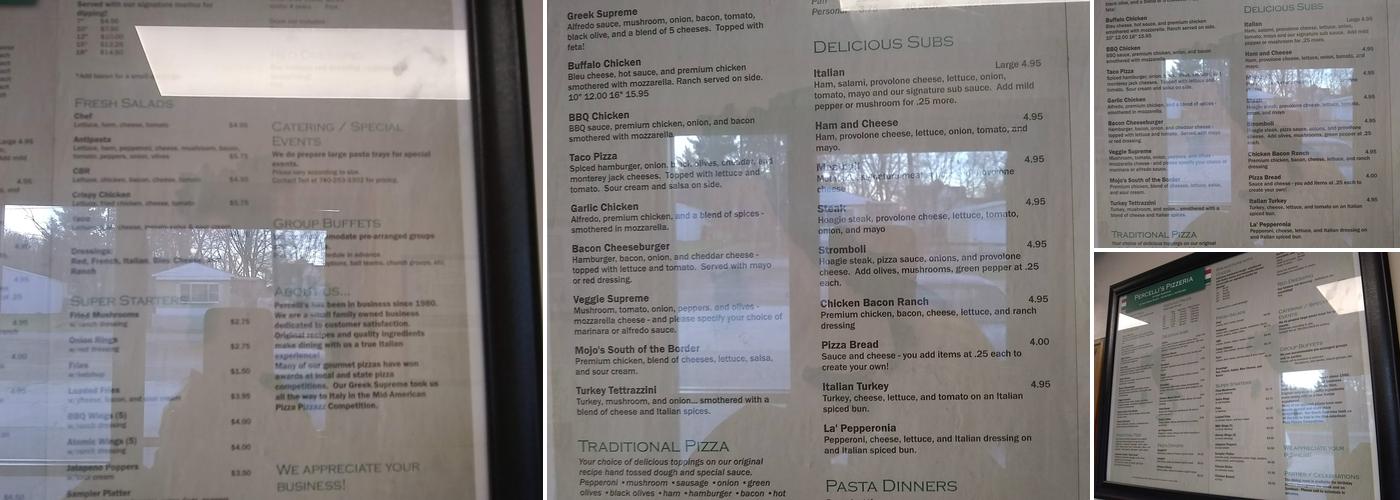 Percelli's Pizza Menu