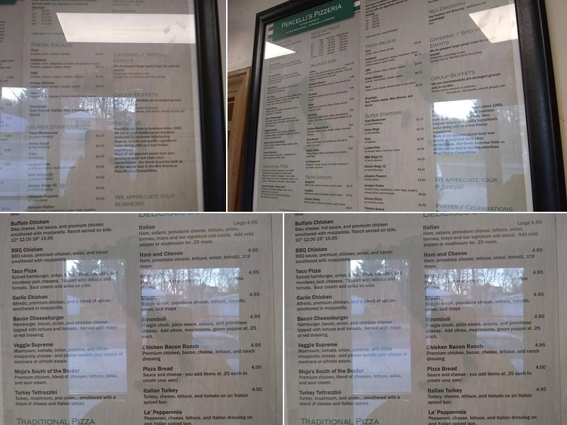 Percelli's Pizza Menu