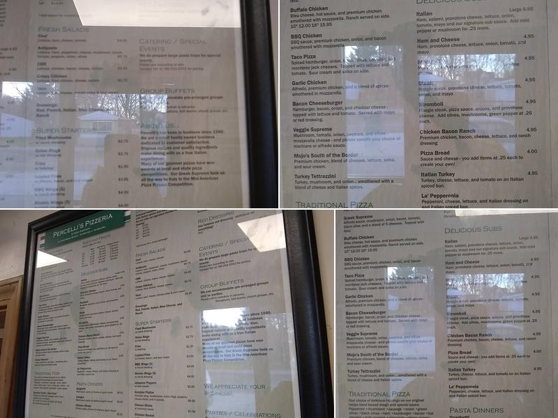 Percelli's Pizza Menu