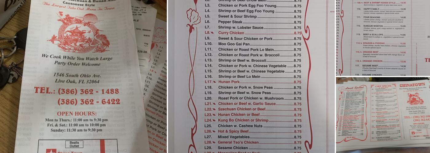 Chinatown Menu