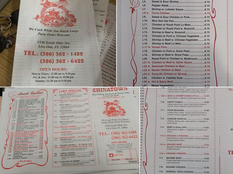 Chinatown Menu
