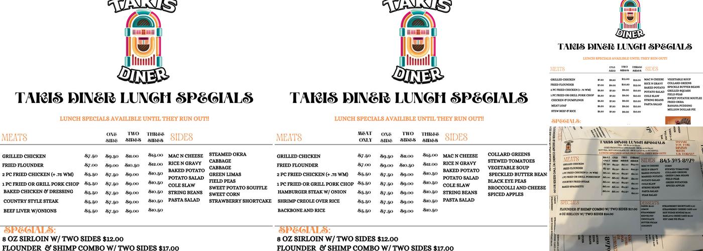 Takis Diner Menu