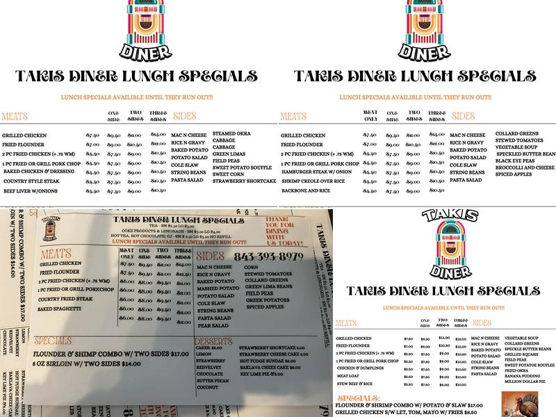 Takis Diner Menu