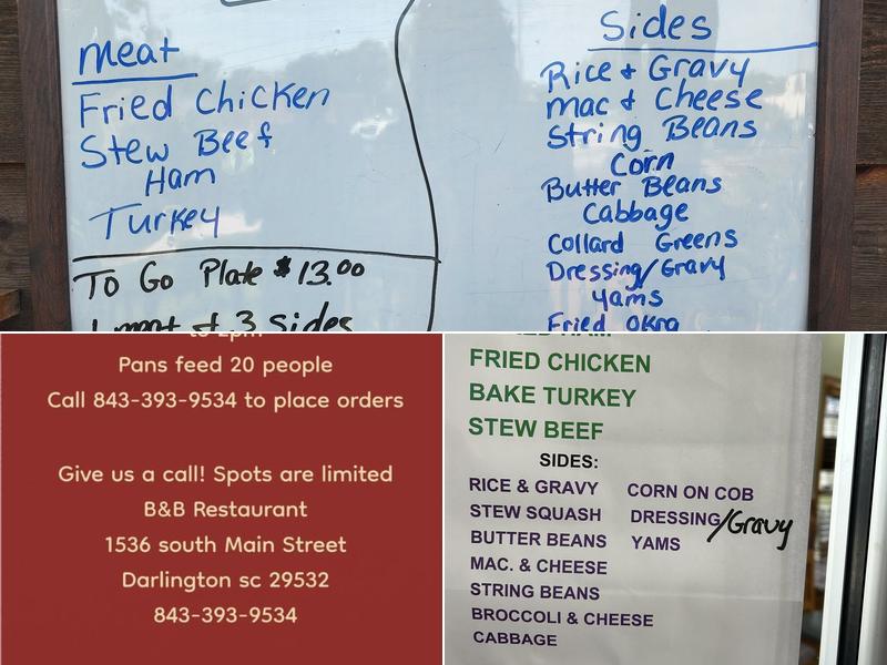B & B Restaurant Menu