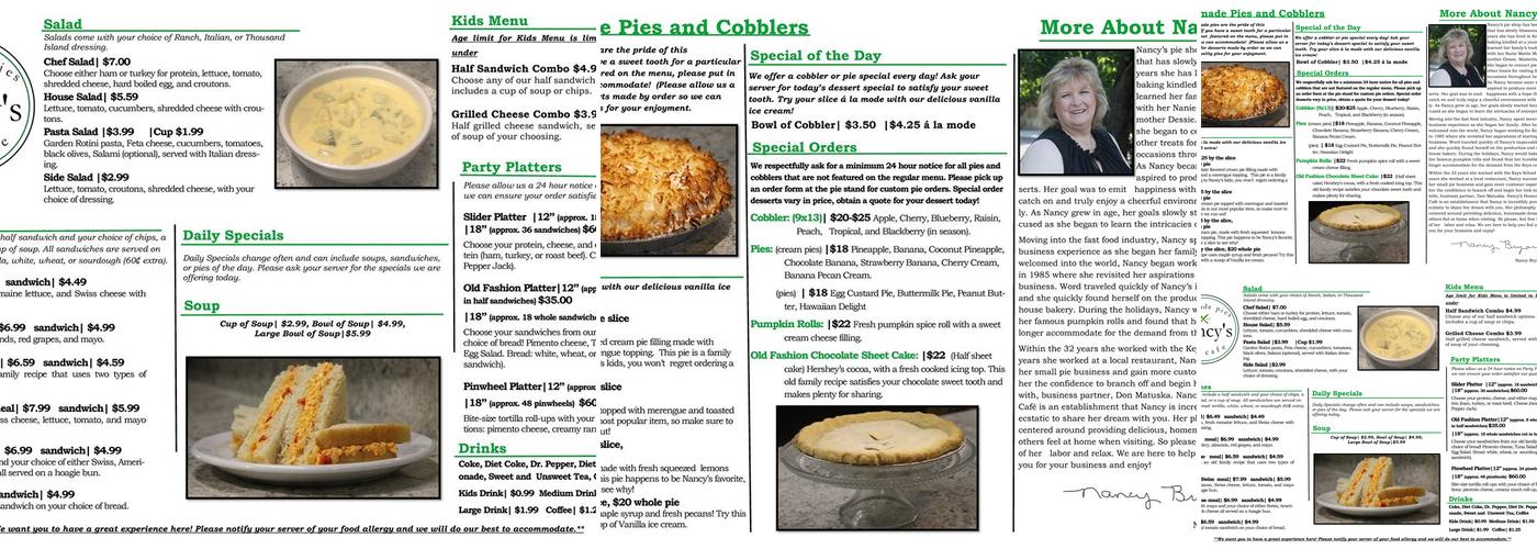 Nancy's Cafe Menu
