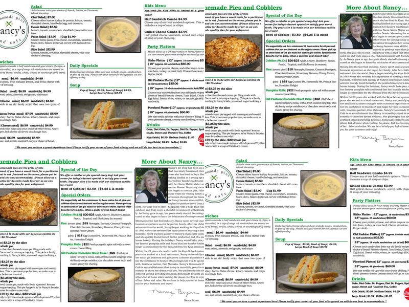 Nancy's Cafe Menu