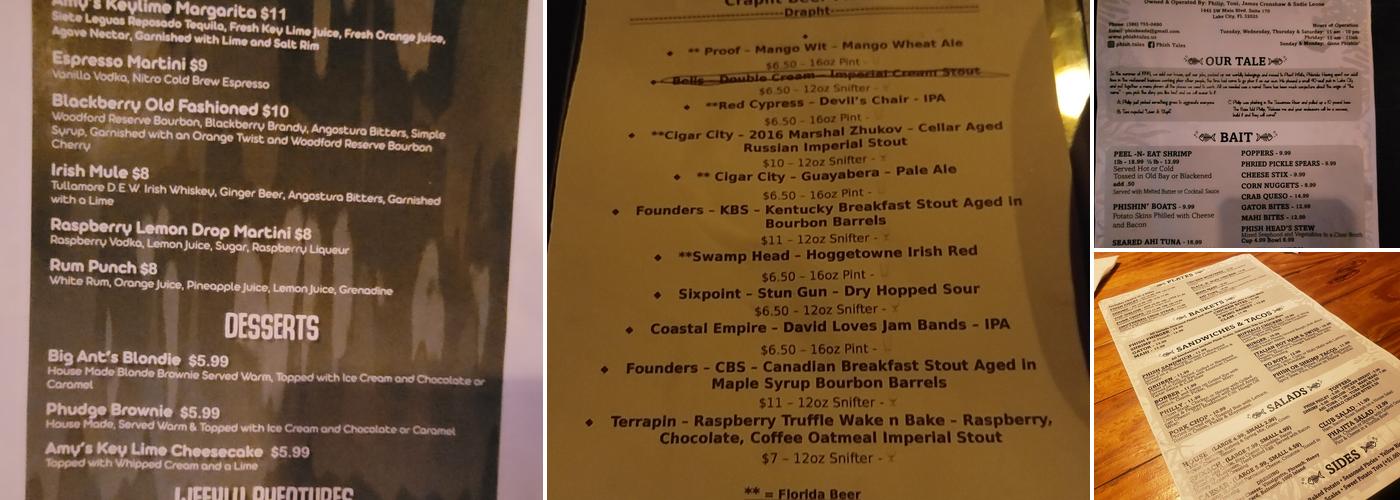 Phish Tales Menu