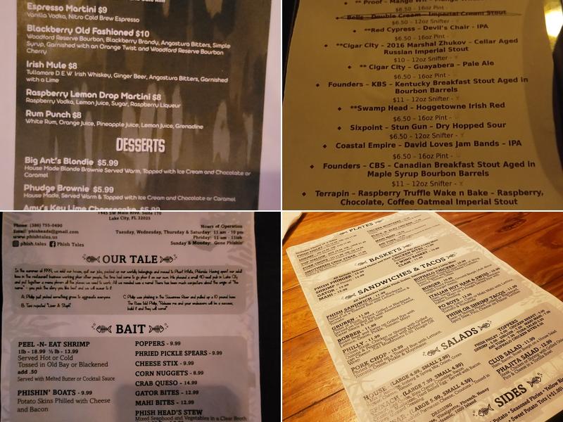 Phish Tales Menu
