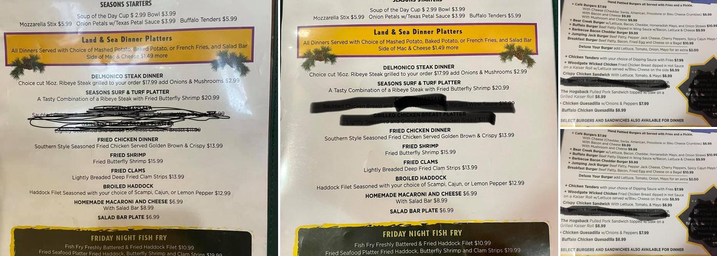 SeaSonS Adirondack Café Menu