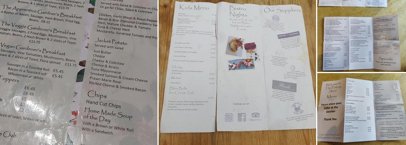 The Potting Shed Cafe Menu