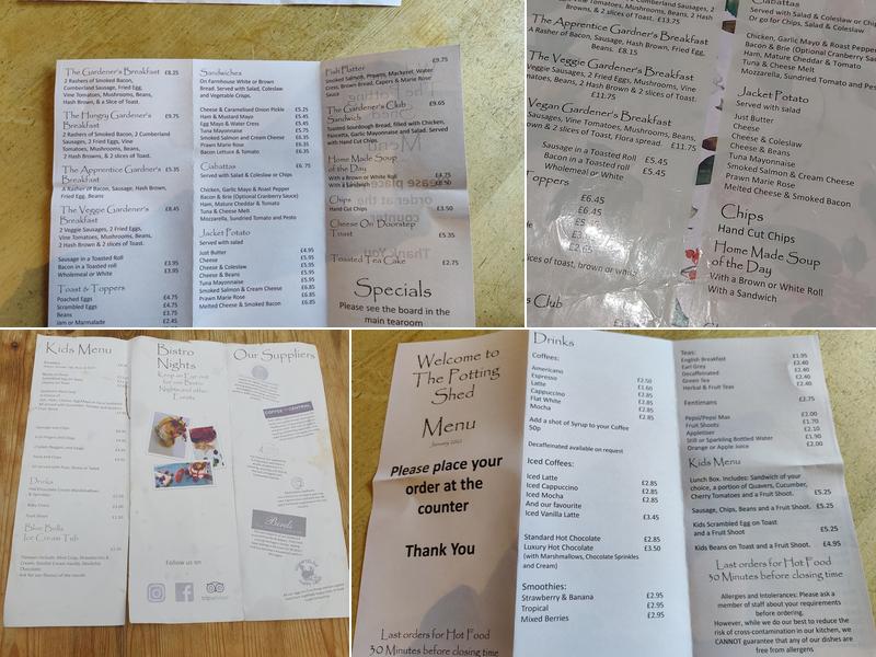 The Potting Shed Cafe Menu