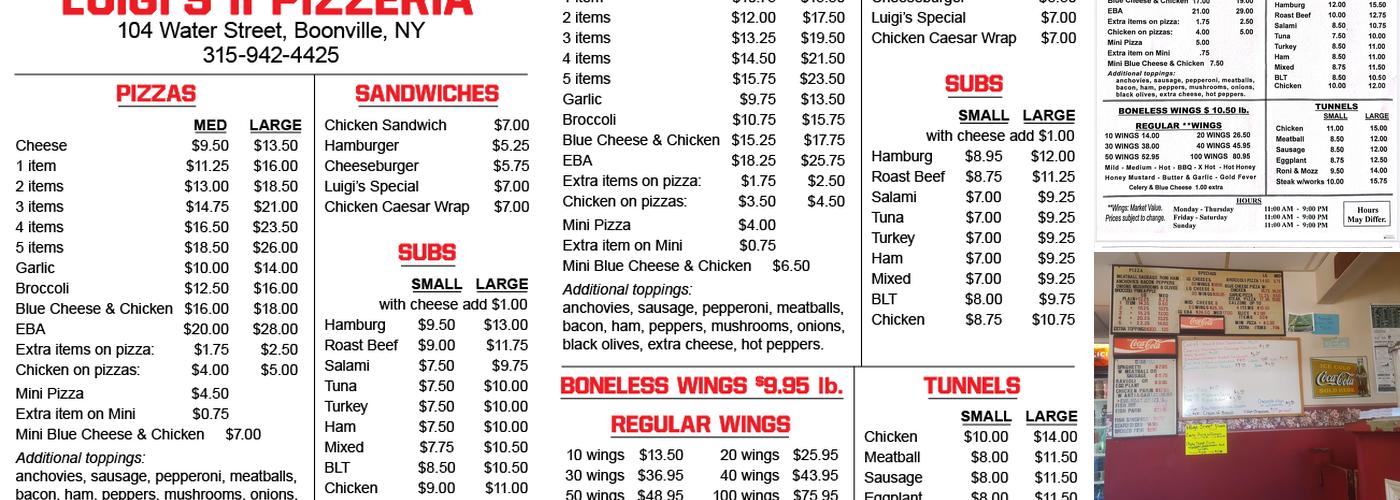 Luigi's Pizzeria Menu