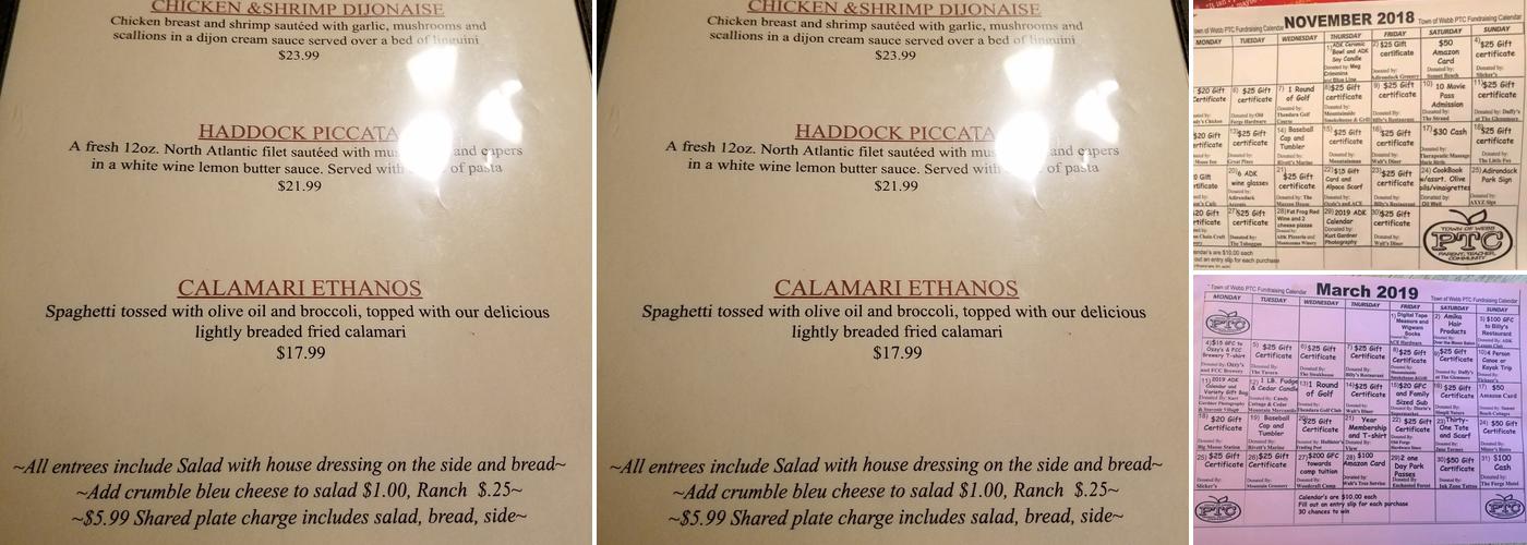 Billy's Restaurant Menu