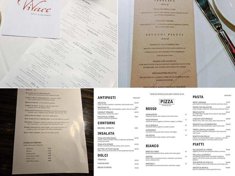 Vivace Ristorante Menu