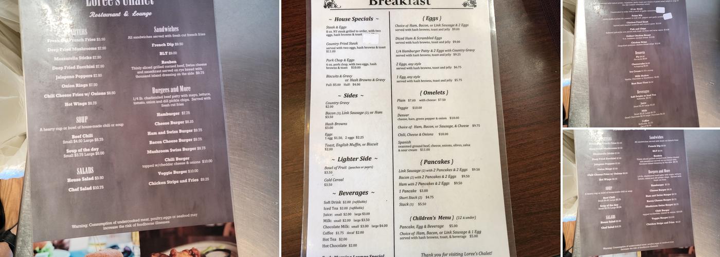 Chalet Restaurant Menu