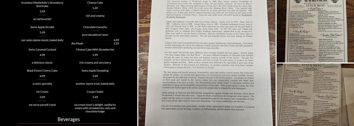 Wiederkehr Wine Cellar & Weinkeller Restaurant Menu