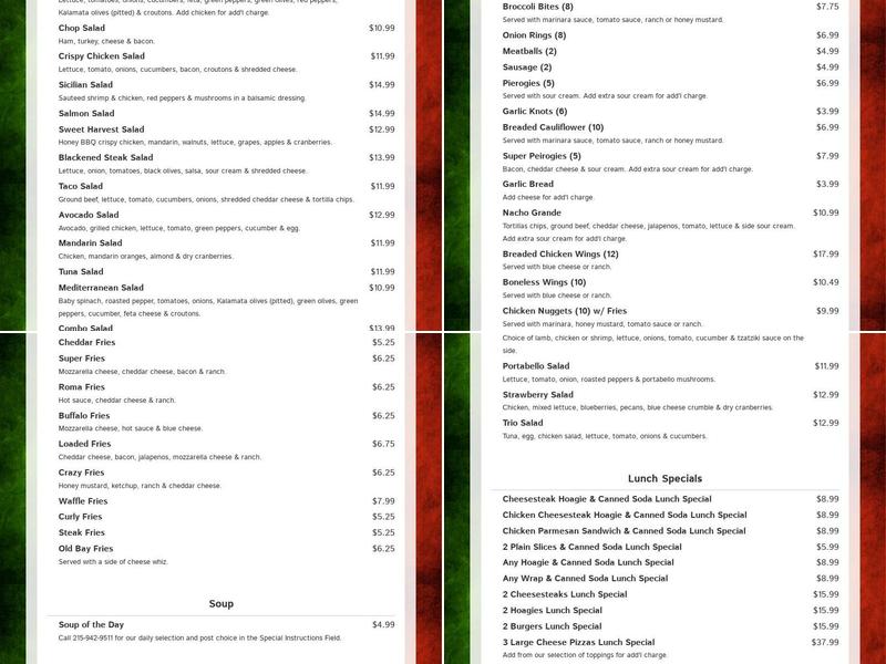 Southampton Pizzeria & Restaurant Menu