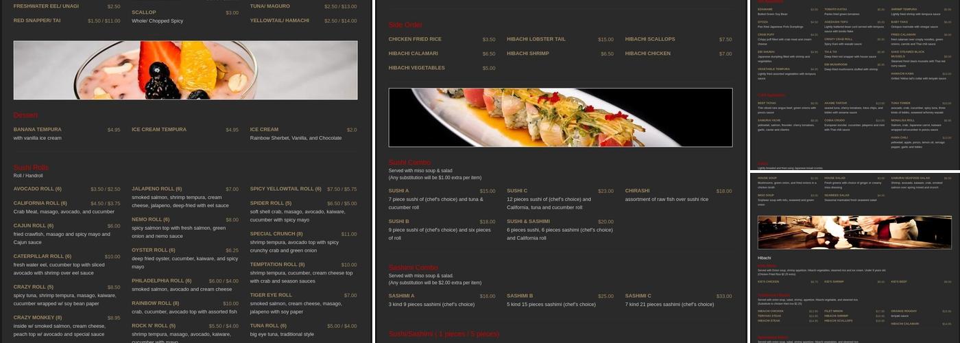 Samurai Japanese steak and sushi Menu