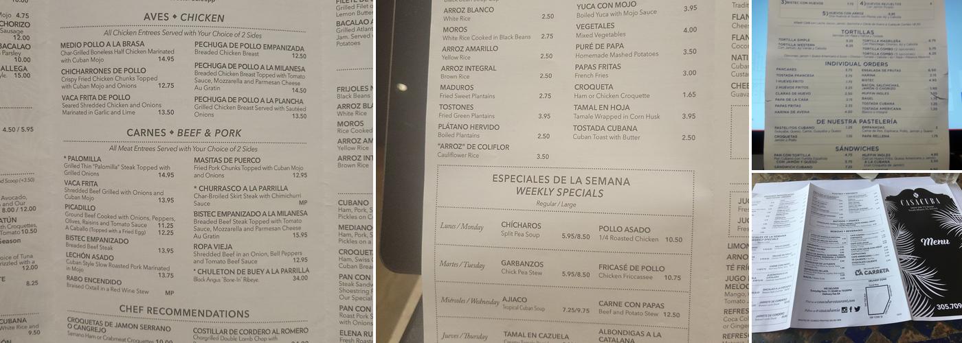 Casa Cuba Menu