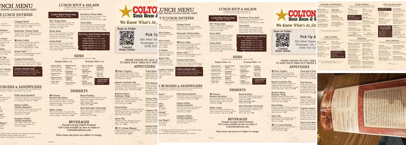 Colton's | Steak House & Grill Menu