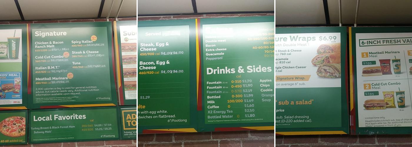 Subway Menu