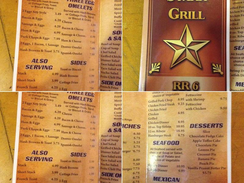 Belle Starr Grill Menu