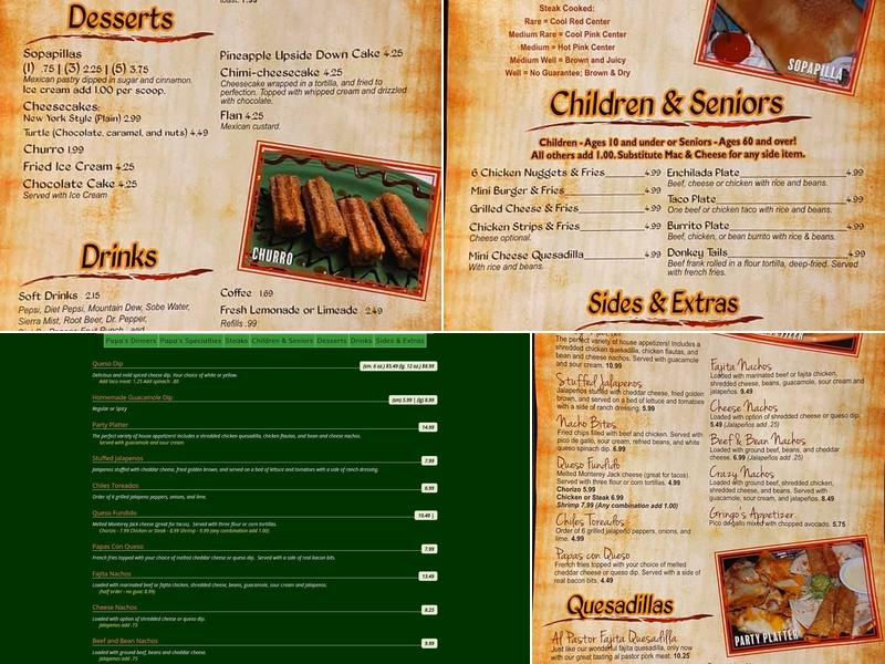 Papa's Mexican Cafe Menu