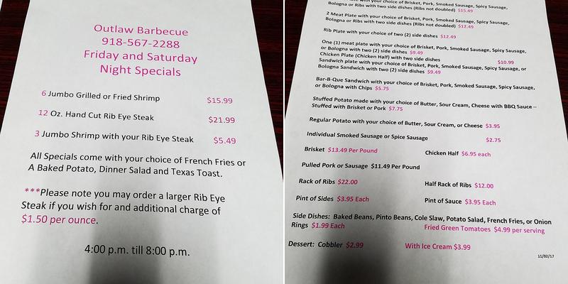 Outlaw BBQ Menu