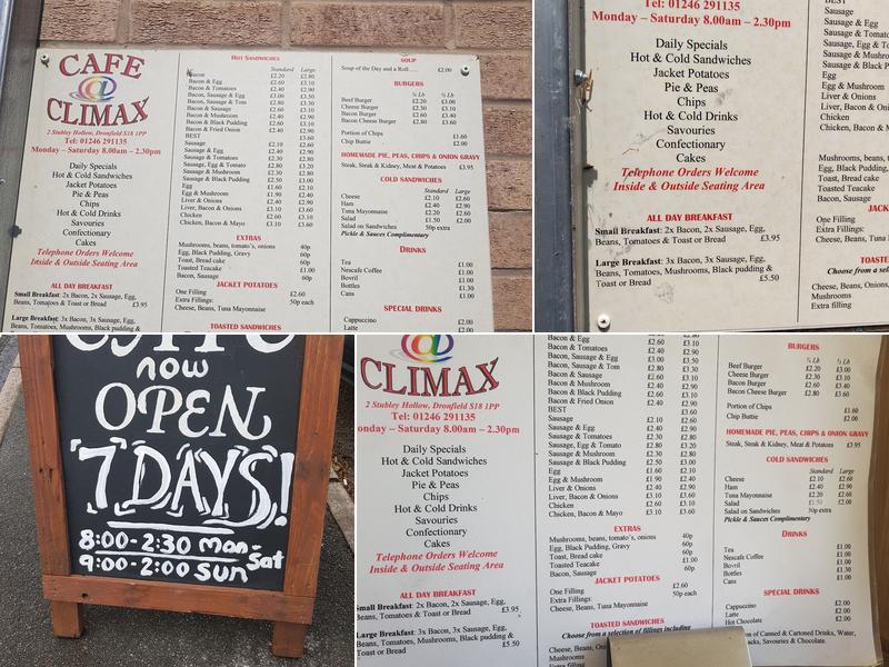 Climax Cafe Menu