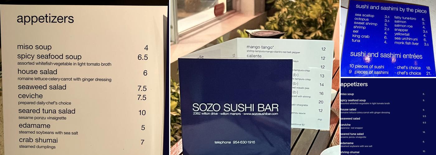 Sozo Sushi Bar Menu