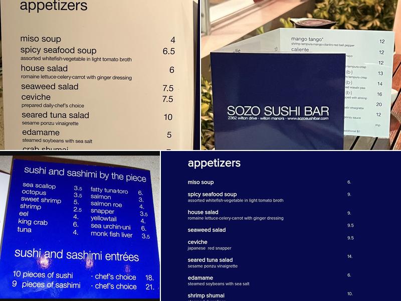 Sozo Sushi Bar Menu